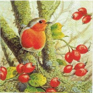 Serwetka decoupage 33x33 cm - ptak, ptaszek, głóg