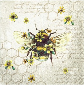 Serwetka decoupage 33x33 cm - pszczoła, kwiaty, plaster