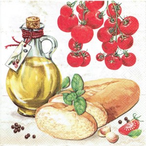 Serwetka decoupage 33x33 cm - bruschetta, pomidory, oliwa, chleb
