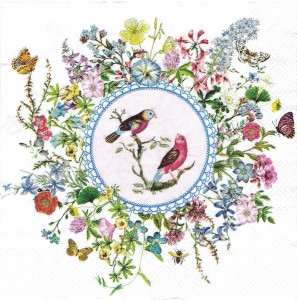 Serwetka decoupage 33x33 cm - ptaki, kwiaty, ramka