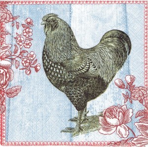 Serwetka decoupage 33x33 cm - kogut, kwiaty