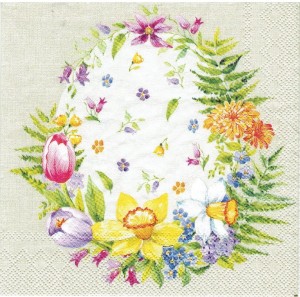 Serwetka decoupage mała 25x25cm - Wielkanoc, kwiaty, pisanka