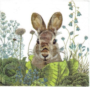Serwetka decoupage mała 25x25cm - Wielkanoc, zając w kapuście