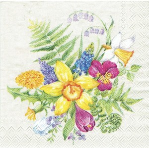 Serwetka decoupage mała 25x25cm - kwiaty wiosenne, bukiet