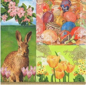 Serwetka decoupage 33x33 cm - zając, pisanki, kwiaty