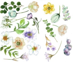 Naklejki foliowe zestaw 20 sztuk - kwiaty i liście