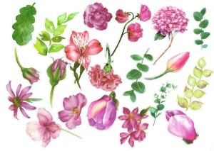 Naklejki foliowe zestaw 20 sztuk - kwiaty i liście