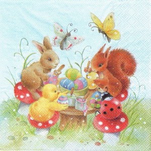 Serwetka decoupage 33x33 cm - Wielkanoc, zwierzęta, owady, pisanki