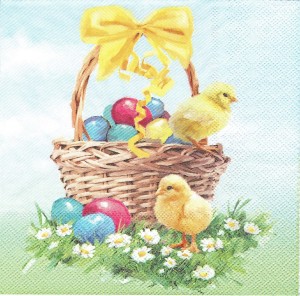 Serwetka decoupage 33x33 cm - koszyk, pisanki, kurczaki