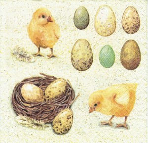 Serwetka decoupage 33x33 cm - kurczaki, jajka, gniazdo