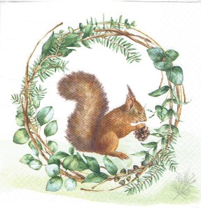 Serwetka decoupage 33x33 cm - wiewiórka, liście
