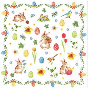 Serwetka decoupage mała 25x25cm - zajączki, pisanki, kwiaty