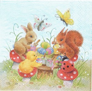 Serwetka decoupage mała 25x25cm - zwierzęta, owady, pisanki