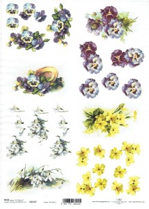 Papier ryżowy A4 ITD do decoupage - kwiaty, bratki, śnieżyczki, pierwiosnki