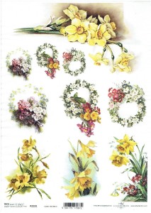 Papier ryżowy A4 ITD do decoupage - kwiaty, narcyzy, wianki