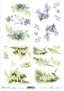 Papier ryżowy A4 ITD do decoupage - kwiaty, konwalie, hiacynty, bez