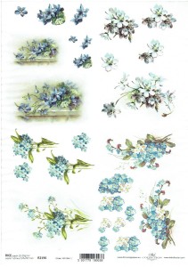 Papier ryżowy A4 ITD do decoupage - kwiaty, niezapominajki, fiołki