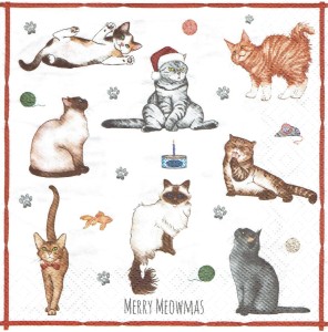 Serwetka decoupage 33x33 cm - koty, kotki, święta
