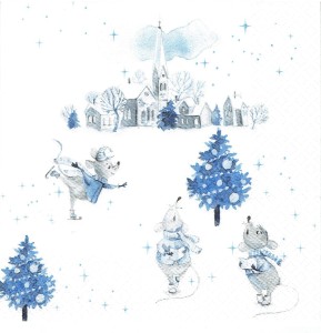 Serwetka decoupage 33x33 cm - myszy, zima, widok