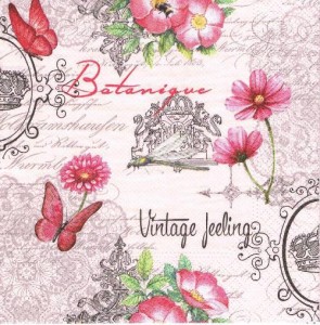Serwetka decoupage 33x33 cm - kwiaty, motyle, vintage