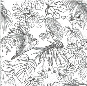 Serwetka decoupage 33x33 cm - ptak, papuga, liście, monstera