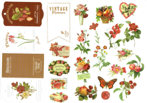 Naklejki foliowe zestaw 20 sztuk + 5 zawieszek - kwiaty i owoce