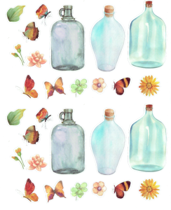 Naklejki foliowe zestaw 30 sztuk - kwiaty, motyle, liście, butelki