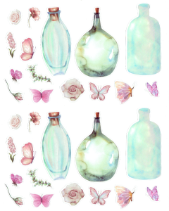Naklejki foliowe zestaw 30 sztuk - kwiaty, motyle, butelki
