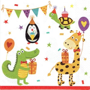 Serwetka decoupage 33x33 cm - zwierzęta, urodziny