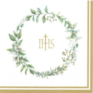 Serwetka decoupage 33x33 cm - IHS, liście, wianek