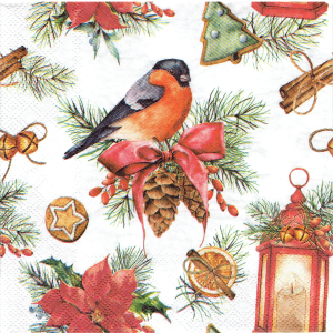 Serwetka decoupage 33x33 cm - ptak, szyszki, stroiki