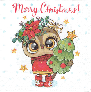 Serwetka decoupage 33x33 cm - sowa z choinką