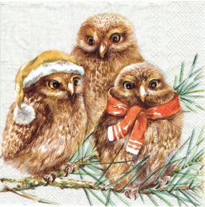 Serwetka decoupage 33x33 cm - sowy, sówki, ptaki, zima