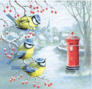 Serwetka decoupage 33x33 cm - ptaki, sikorki, widok, zima