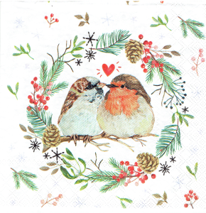 Serwetka decoupage 33x33 cm - ptaki, ptaszki, wianek, ramka