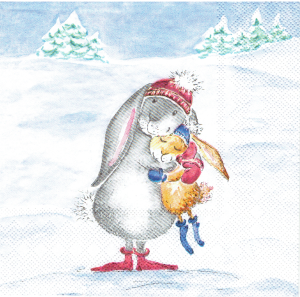 Serwetka decoupage 33x33 cm - zające, zajączki, zima