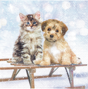 Serwetka decoupage 33x33 cm - kot i pies, zima