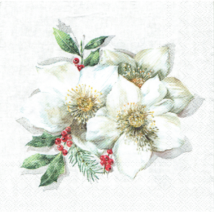 Serwetka decoupage 33x33 cm - kwiaty, gwiazda betlejemska