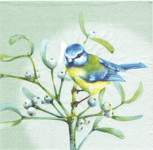 Serwetka decoupage 33x33 cm - ptak, sikorka, jemioła