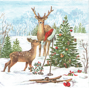 Serwetka decoupage 33x33 cm - sarny, choinka, las, zima