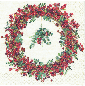 Serwetka decoupage mała 25x25cm - wianek, wieniec, jagody