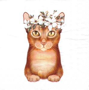 Serwetka decoupage 33x33 cm - kot, kotek, kwiaty