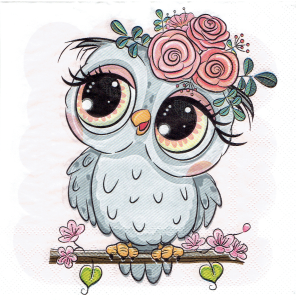 Serwetka decoupage 33x33 cm - sowa, sówka, kwiaty