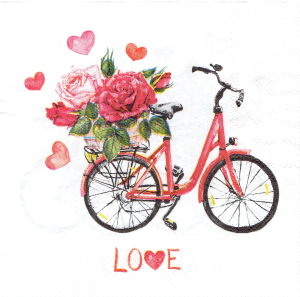 Serwetka decoupage 33x33 cm - rower, kwiaty, róże