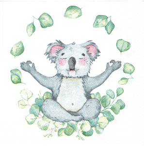 Serwetka decoupage 33x33 cm - miś, niedźwiedź, Koala, liście