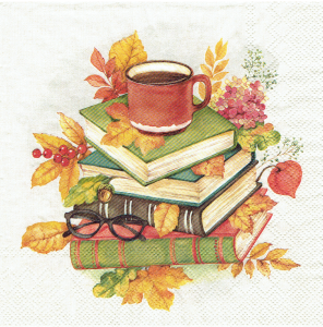 Serwetka decoupage 33x33 cm - książki, liście