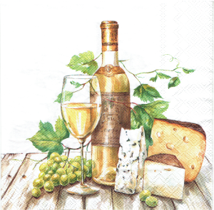 Serwetka decoupage 33x33 cm - wino, winogrona, sery