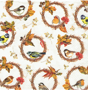 Serwetka decoupage 33x33 cm - ptaki, ptaszki, wianki