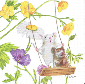 Serwetka decoupage 33x33 cm - myszy, myszki, kwiaty