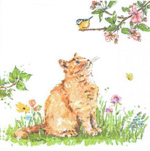 Serwetka decoupage 33x33 cm - kot, kotek, kwiaty